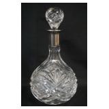 1005	SMALL CUT GLASS BOTTLE W/800 SILVER COLLAR, APPROXIMATELY 8 IN HIGH