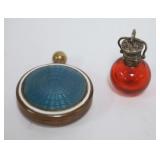 1011	MINIATURE PERFUMES, ONE CLOISONNE APPROXIMATELY 1 3/4 IN & RUBY RED W/SILVER TOP APPROXIMATELY 