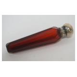 1009	RUBY RED CUT GLASS TAPERED PERFUME BOTTLE W/STERLING LID, APPROXIMATELY 4 1/4 IN HIGH