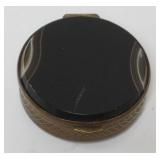 1017	ANTIQUE AGATE 2 IN ROUND HINGED BOX W/BRONZE BORDER