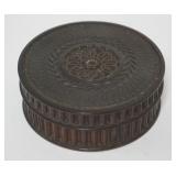 1022	ROUND GUTTA-PERCHA COVERED BOX, APPROXIMATELY 3 IN X 1 IN HIGH
