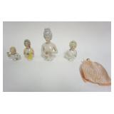 1043	GROUP OF 5 VINTAGE GERMAN PORCELAIN HALF DOLLS, LARGEST APPROXIMATELY 5 IN