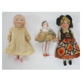 1045	GROUP OF 3 MINIATURE ANTIQUE BISQUE DOLLS, LARGEST APPROXIMATELY 4 1/2 IN HIGH