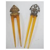 1056	ORNATE VICTORIAN HAIR COMBS, ONE MARKED STERLING, APPROXIMATELY 5 IN