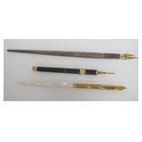 1057	GROUP OF ASSORTED ANTIQUE WRITING INSTRUMENTS INCLUDING STERLING SILVER INK PEN, JE COWELL CO, 