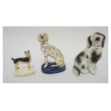 1082	ANTIQUE STAFFORDSHIRE FIGURES, 3 DOG FIGURES, APPROXIMATELY 6 IN HIGH
