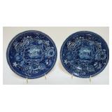 1087	HISTORICAL BLUE TRANSFER STAFFORDSHIRE PLATES, R HALL
