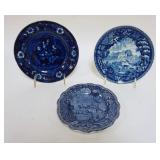 1094	HISTORICAL BLUE TRANSFER STAFFORDSHIRE PLATES, 3 INCLUDING CLEWS, ADAMS, LARGEST APPROXIMATELY 