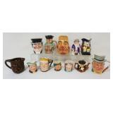 1113	GROUP OF ASSORTED ENGLISH TOBY MUGS & MINIATURE PITCHERS INCLUDING BESWICK, SANDLAND, WEDGWOOD,