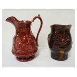 1124	PORTMERION *PUNCH* PITCHER & BENNINGTON GLAZE FACE JUG, LARGEST APPROXIMATELY 8 IN X 4 1/2 IN X