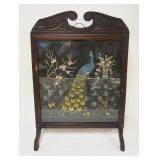 1152	PEACOCK SMALL FIRE SCREEN, PAINTED & BEADED ON CLOTH UNDER GLASS, APPROXIMATELY 23 IN WIDE X 32