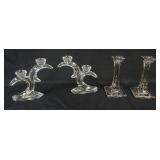 1162	GOLDEN CROWN LEAD CRYSTAL CANDELABRAS & SILVER OVERLAY CNADLESTICKS, TALLEST APPROXIMATELY 7 IN