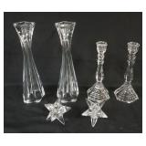 1163	GROUP OF ASSORTED CRYSTAL CANDLESTICKS, CANDLESTICK/VASES & STAR CANDLESTICKS, LARGEST APPROXIM