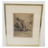 1179	FRAMED & MATTED PRINT OF ARCHED GATEWAY, ARTIST SIGNED, APPROXIMATELY 12 IN X 15 IN OVERALL