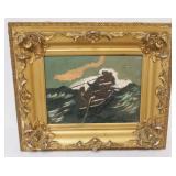 1190	ANTIQUE OIL PAINTING ON CANVAS, BOAT AT SEA, APPROXIMATELY 19 IN X 16 IN OVERALL