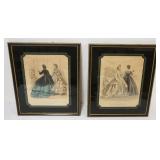 1196	2 FRAMED FRENCH FASHION PRINTS, APPROXIMATELY 11 IN X 13 IN OVERALL