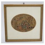 1202	FRAMED & MATTED EMBROIDERED IMAGE OF 2 COUPLES, APPROXIMATELY 9 IN X 9 IN OVERALL