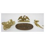 1219	GROUP OF ASSORTED BRASS AND BRONZE ITEMS INCLUDING OVAL TRAY WITH EMBOSSED LION, APPROXIMATELY 