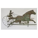 1257	COPPER WEATHER VANE, HORSE & SULKY, APPROXIMATELY 36 IN X 10 IN X 19 IN H