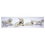 1001	LENOX CHINA JEWELS COLLECTION CA 1990S, GROUP OF 4 FIGURES INCLUDING UNICORNS, HORSE AND STEER,