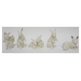 1002	LENOX CHINA JEWELS COLLECTION CA 1990S, GROUP OF 5 RABBITS, TALLEST APPROXIMATELY 5 1/4 IN H