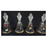 1018	LENOX CHINA, GROUP OF 4 WITH FROSTED GLASS SANTA ON TOP AND GOLD RIMMED BASES ,1985,  APPROXIMA