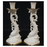 1022	LENOX CHINA,DOLPHIN CANDLESTICKS, 24K HAND DECORATED, APPROXIMATELY 10 IN H
