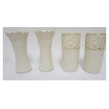 1033	2 PAIRS LENOX CHINA WOODLAND AND TRACERY HAND DECORATED 24K GOLD, TALLEST 9 IN HIGH