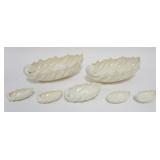 1043	7 VINTAGE LENOX CHINA ANCANTHUS LEAF BOWLS , 3 SIZES ALL GREEN MARKED, LARGEST APPROXIMATELY  9