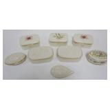 1047	8 LENOX CHINA ASSORTED COVERED TRINKET BOXES, ALL WITH GOLD TRIM, SOME EMBOSSED WITH CHERUBS AN