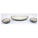 1050	LENOX CHINA CONSOLE BOWL WITH CANDLESTICKS, LIGHT BLUE WITH 14K GOLD DECORATION, CONSOLE BOWL A