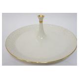 1078	LENOX CHINA CENTER HANDLED SERVING DISH HAND DECORATED WITH 24K GOLD RIM, APPROXIMATELY 12 IN D