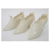 1085	LENOX CHINA GROUP OF 3 GREEN MARK FIGURAL LADIES SHOE DISHES,  APPROXIMATELY 6 IN X 2 IN X 3 IN