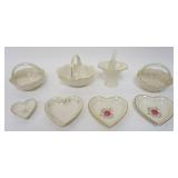 1086	LENOX CHINA ASSORTED GROUP OF GOLD MARKED BASKETS AND HEART DISHES, 1 HEART DISH MYSTERY SHOPPE