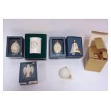 1099	LENOX CHINA CHRISTMAS ORNAMENT ASSORTMENT, 6 INCLUDING ANNUALS, CANDLE LAMP, BELL, ANGEL AND OT