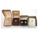 1116	LENOX CHINA JEWELRY INCLUDING 2 NECKLACES, EARRINGS AND STICK PIN, 14K GOLD FILLED