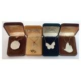 1128	LENOX CHINA JEWELRY INCLUDING 4 NECKLACES,  14K GOLD FILLED