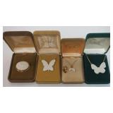1130	LENOX CHINA JEWELRY INCLUDING 3 NECKLACES AND A PIN,  14K GOLD FILLED