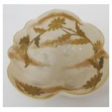 1056	OTT & BREWER AMERICAN BELLEEK LARGE SCALLOPED EDGE BOWL, WITH EMBOSSED FLOWERS, APPROXIMATELY 5