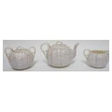 1061	OTT & BREWER AMERICAN BELLEEK TEAPOT, CREAMER AND SUGAR, TALLEST PIECE APPROXIMATELY 4 IN H