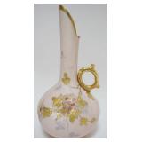 1068	AMERICAN BELLEEK CERAMIC ART COMPANY LAVENDER EWER WITH FLOWERS AND GILT ACCENTS, APPROXIMATELY