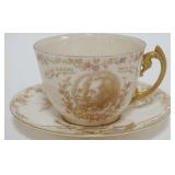 1080	AMERICAN BELLEEK CERAMIC ART COMPANY, CUP & SAUCER, PROFILE OF 2 MEN *SEE THE PLAYERS, WELL BES