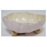 1083	OTT & BREWER AMERICAN BELLEEK LEAF BOWL, LAVENDER EXTERIOR, APPROXIMATELY 8 1/2 IN X 8 IN X 3 3