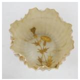 1085	OTT & BREWER AMERICAN BELLEEK RIBBED & SCALLOPED EDGE BOWL, APPROXIMATELY 5 IN X 3 IN HIGH
