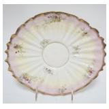 1087	AMERICAN BELLEEK HAND PAINTED PLATE RIBBED W/SCALLOPED EDGE, APPROXIMATELY 10 1/4 IN