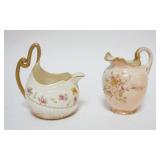 1088	2 AMERICAN BELLEEK CERAMIC ART CO HAND PAINTED MINIATURE PITCHERS, TALLEST APPROXIMATELY 4 IN H