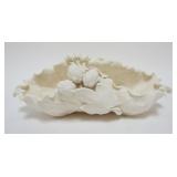 1108	AMERICAN BELLEEK LEAF SHAPED BOWL W/TWIG HANDLE, UNMARKED, APPROXIMATELY 12 IN X 6 IN X 5 IN HI