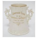 1111	LENOX BELLEEK GREEN MARK PRESENTATION DOUBLE HANDLED VASE *COMITAS CLUB 15TH ANNUAL BANQUET 192