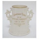 1112	LENOX BELLEEK GREEN MARK PRESENTATION DOUBLE HANDLED VASE *COMITAS CLUB 15TH ANNUAL BANQUET 192