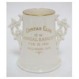 1113	LENOX BELLEEK GREEN MARK PRESENTATION DOUBLE HANDLED VASE *COMITAS CLUB 15TH ANNUAL BANQUET 192